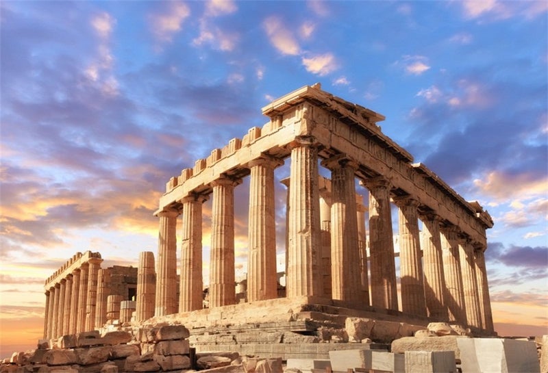LFEEY 10x8ft Sunset Greece Parthenon Photo Backdrop Historical Building Famous Palace Ancient Athens Acropolis Temple Column Photography Background Photo Studio Props - Image 1